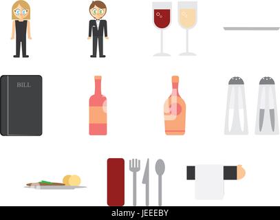 Vector icon set of restaurant needfuls Stock Vector