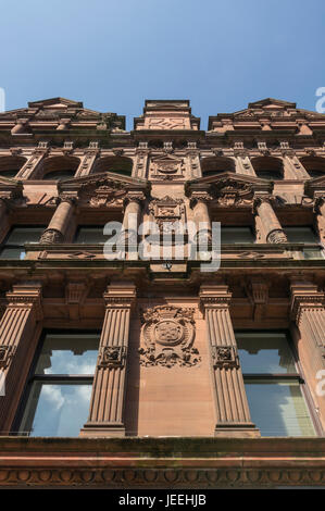 Detail of ornate carved stone facade, Bothwell Street, Glasgow, Scotland, UK Stock Photo