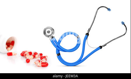 Stethoscope and tablets on isolated white background Stock Photo - Alamy