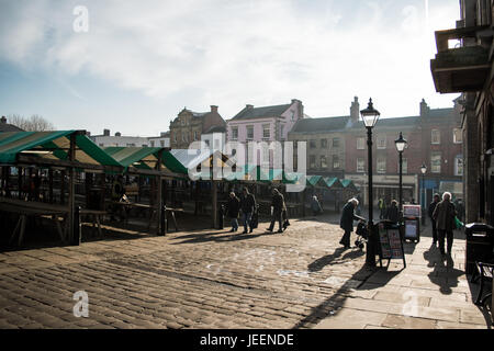 Traditional Market Square in the Peak District Town of Chesterfield, Derbyshire. Stock Photo