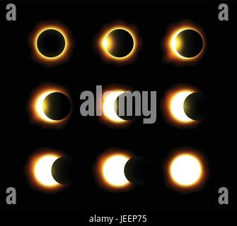 Different phases of solar and lunar eclipse . Vector Stock Vector Image ...