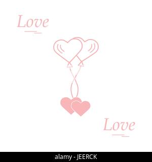Cute vector illustration of love symbols: heart air balloons icon and two hearts. Romantic collection. Design for banner, flyer, poster or print. Stock Vector