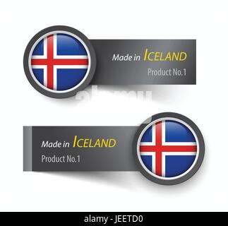 Flag icon and label with text made in Iceland . Stock Vector