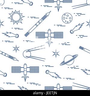 Seamless pattern with variety space exploration elements. Design for banner, poster or print. Stock Vector