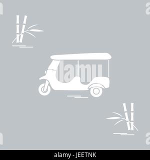 Stylized icon of tuk-tuk and bamboo. Traditional taxi in Thailand, India. Design for banner, poster or print. Stock Vector