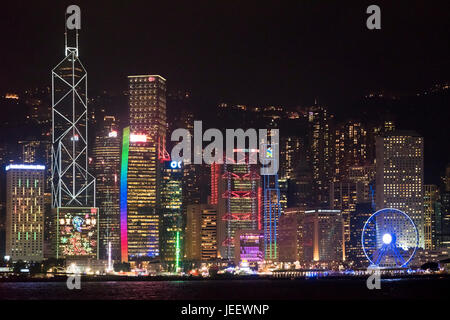 Horizontal view of Hong Kong Island lit up at night, China. Stock Photo