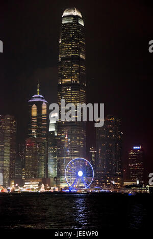 Vertical view of Hong Kong Island lit up at night, China. Stock Photo