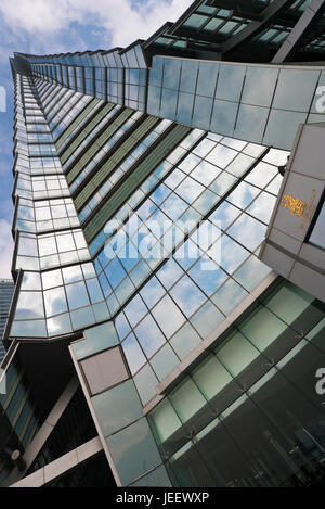 Vertical angular streetview of the International Commerce Centre in Hong Kong, China. Stock Photo