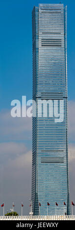 Vertical panoramic of the International Commerce Centre in Hong Kong, China. Stock Photo
