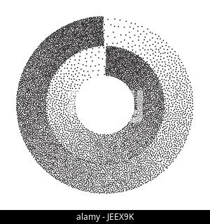 Abstract Geometric Shape Vector. Black Dotted Round Circle. Noise, Grunge Texture. Halftone Background. Vintage Dotwork Engraving Vector Illustration. Stock Vector