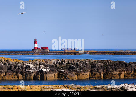 The Longstone lighthouse on the Farne Islands in North East England. The islands are an important wildlife habitat with many puffins, arctic turns and Stock Photo