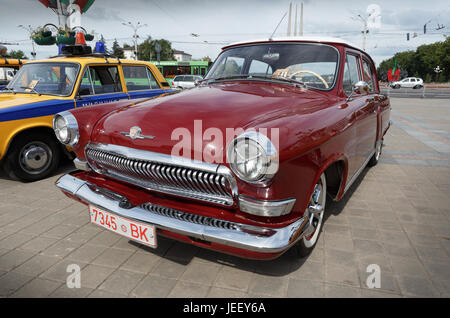 Red GAZ M21 Volga  at exibition of vintage cars. Summer. Belarus. Vitebsk. 2017. Stock Photo