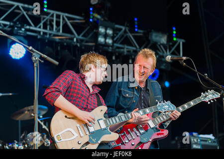 Dundrennan Scotland, UK - July 26, 2014: Big Country performs on the Summerisle stage at the Wickerman Festival Stock Photo