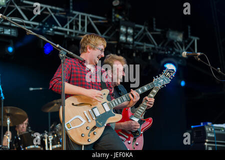 Dundrennan Scotland, UK - July 26, 2014: Big Country performs on the Summerisle stage at the Wickerman Festival Stock Photo