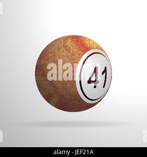 3D Illustration of a Bingo Lottery Ball Made of Brown Red Crumpled Material with Shadow Stock Vector