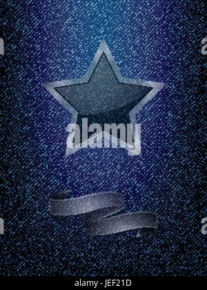 Blue Denim Texture Background With Star and Banner Stock Vector