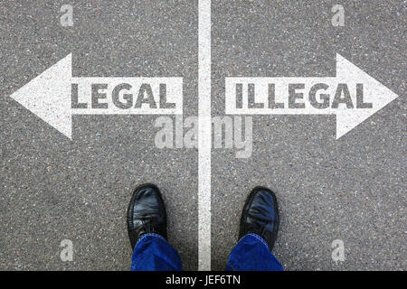 Legal illegal businessman business man concept decision prohibition allowed prohibited problem criminal law order Stock Photo