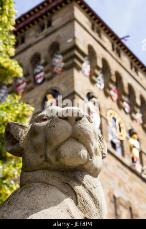 Cardiff Castle Animal Wall and Clock Tower Stock Photo