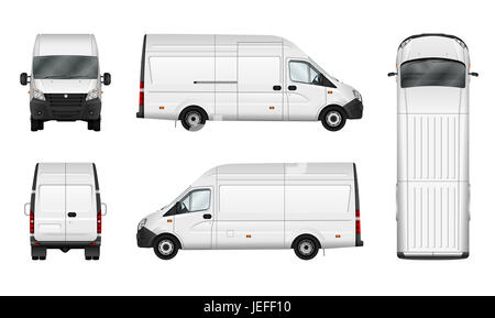 Cargo van illustration on white. City commercial minibus template. Isolated delivery vehicle. Stock Photo