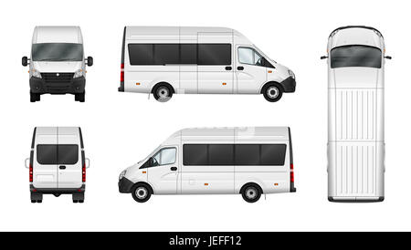 Cargo van illustration on white. City commercial minibus template. Isolated delivery vehicle. Stock Photo