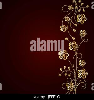 Gold flowers with shadow on dark background. Stock Vector