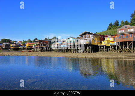 Palafito houses on stilts in Castro, Chiloe Island, Patagonia, Chile Stock Photo