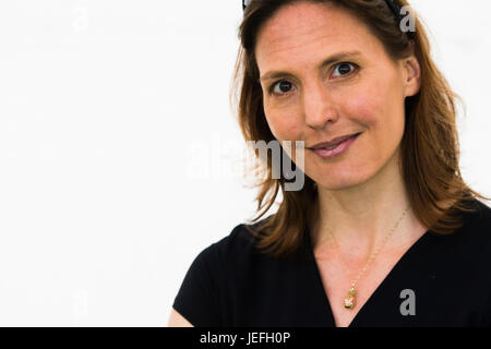 Helen Czerski, writer and television presenter,  physicist and oceanographer.  Author of 'Storm in a Teacup: the physics of Everyday'. She is currently a Research Fellow in the department of mechanical engineering at University College London,  at the 2017 Hay Festival of Literature and the Arts, Hay on Wye, Wales UK Stock Photo