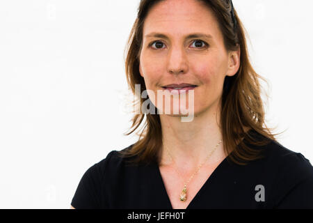 Helen Czerski, writer and television presenter,  physicist and oceanographer.  Author of 'Storm in a Teacup: the physics of Everyday'. She is currently a Research Fellow in the department of mechanical engineering at University College London,  at the 2017 Hay Festival of Literature and the Arts, Hay on Wye, Wales UK Stock Photo