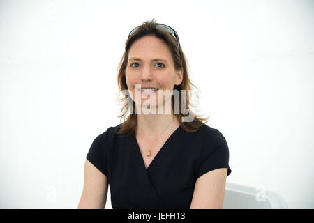 Helen Czerski, writer and television presenter,  physicist and oceanographer.  Author of 'Storm in a Teacup: the physics of Everyday'. She is currently a Research Fellow in the department of mechanical engineering at University College London,  at the 2017 Hay Festival of Literature and the Arts, Hay on Wye, Wales UK Stock Photo