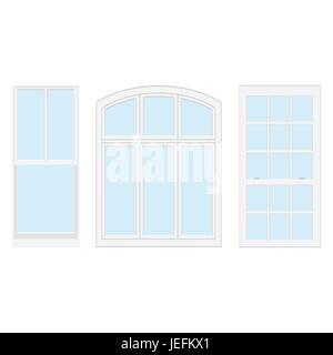 Vector collection of various windows types. For interior and exterior use. Flat style. White window isolated on white background. Closed realistic vec Stock Vector