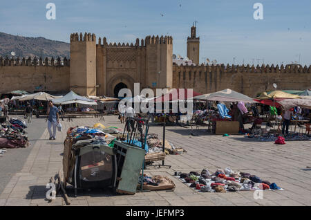 Fez, Morocco - May 9, 2017: Market in Bab Chorfa. Bab Chorfa is a gate to ancient Fez El Bali Medina (Old Town) Stock Photo