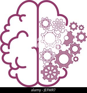 brain with gear wheels icon over white background vector illustration ...