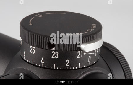 Knob used to adjust elevation on a rifle scope Stock Photo