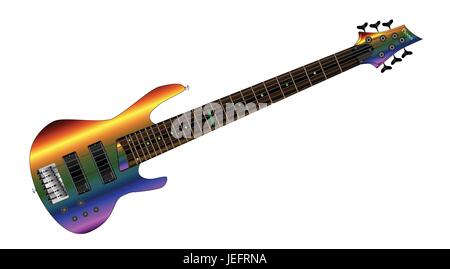 A generic six string wooden body bass guitar in rainbow colour Stock Vector