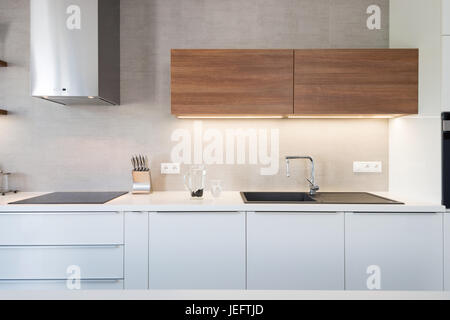 Modern kitchen interior with with built-in appliances Stock Photo