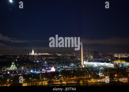 Panoramic view from the height Memorial complex on Poklonnaya Gora in Moscow at night Stock Photo