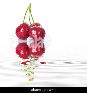 Fresh cherries with dew isolated on a white background Stock Photo