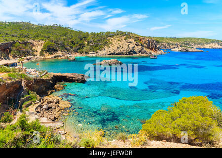 Amazing view of Cala Xarraca bay with azure sea water on northern coast of Ibiza island, Spain Stock Photo