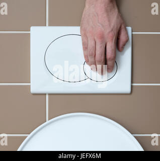 Economic toilet flush press with two separate buttons Stock Photo