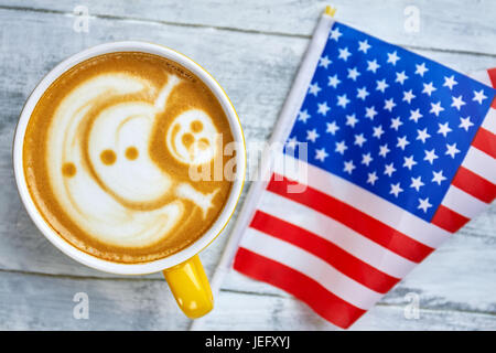 Coffee and USA flag. Stock Photo