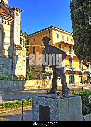 KONRAD ADENAUER (1876-1967) playing bowls statue on the waterfront at Cadenabbia on Lake Como, Italy.His Institute is in the village. Stock Photo