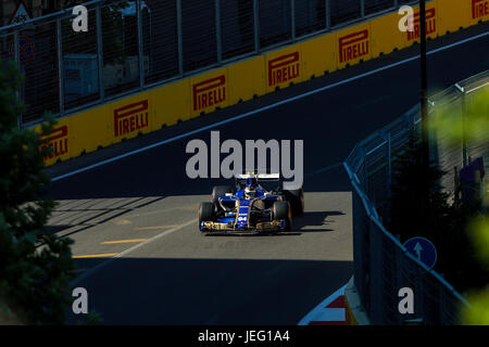 Baku, Azerbaijan. 24th June, 2017. Pascal Wehrlein of Germany driving the (94) Sauber F1 Team on track during final practice for the Azerbaijan Formula One Grand Prix at Baku City Circuit. Credit: Aziz Karimov/Pacific Press/Alamy Live News Stock Photo