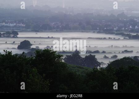 Morning Mist Hangs Gloomily Over Exminster Marshes, South of Exeter. Devon, UK. June, 2017. Stock Photo