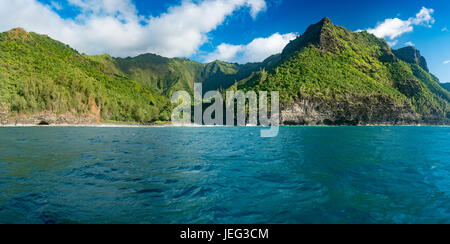 Na Pali coastline taken from sunset cruise along Kauai shore Stock Photo