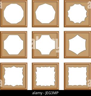 modern style of wood carved frames for picture, image, gallery, collection photo, 3d vector set Stock Vector