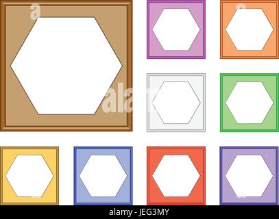 colorful modern style of square frame with hexagon inside for image, 3d vector Stock Vector