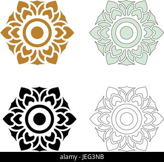 beautiful flower vector set of Thai pattern art on white background Stock Vector