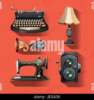Vintage items on red background illustration Stock Vector
