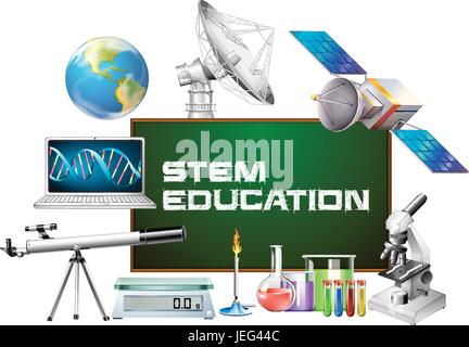 Stem education on board and different devices illustration Stock Vector