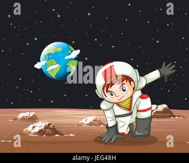 Scene with astronaut in space  illustration Stock Vector